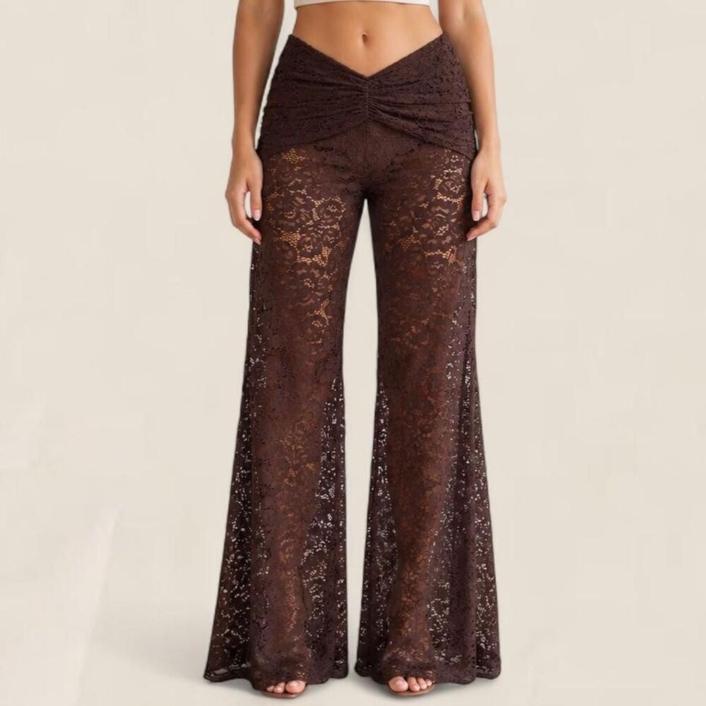 Shani Shemer Madison Lace Pants Espresso Brown NWT XS Luxury Resort Boho